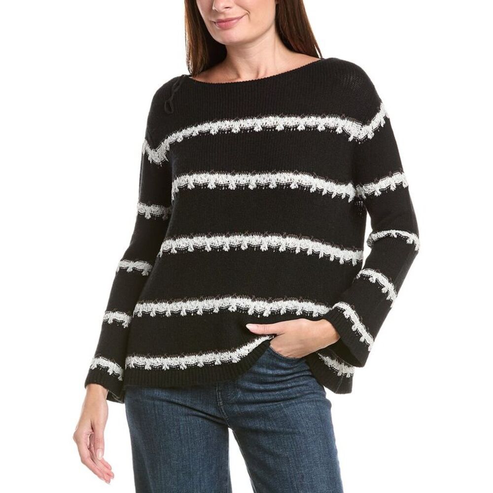 Lafayette 148 New York Womens Stripe Cashmere & Silk-Blend Sweater, Black